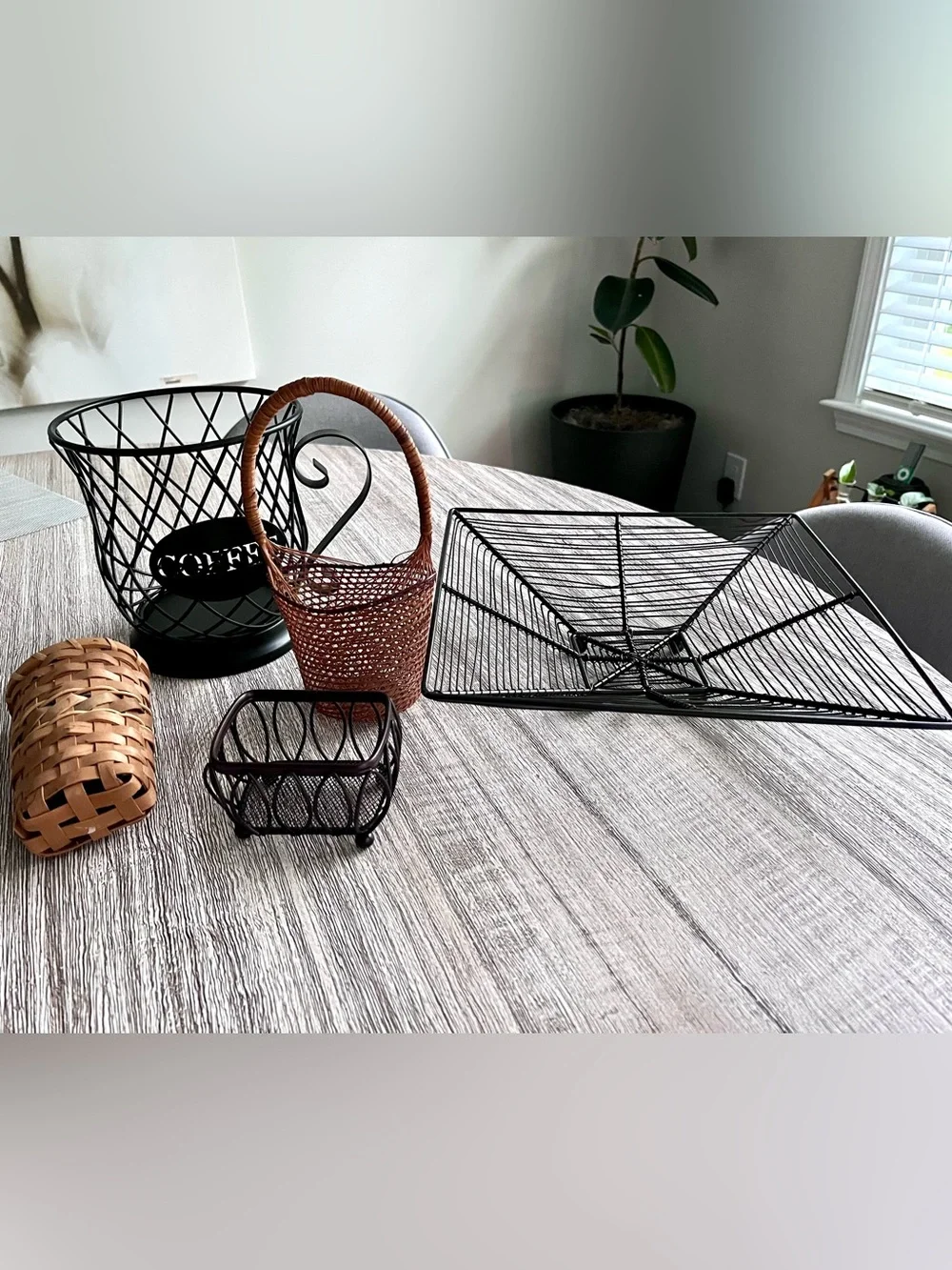 Farmhouse Bundle of 5 Wrought Iron & Wicker Storage Baskets